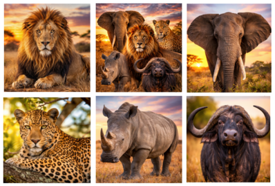 Big Five fotomagneten set – zonsondergang (6 stuks)