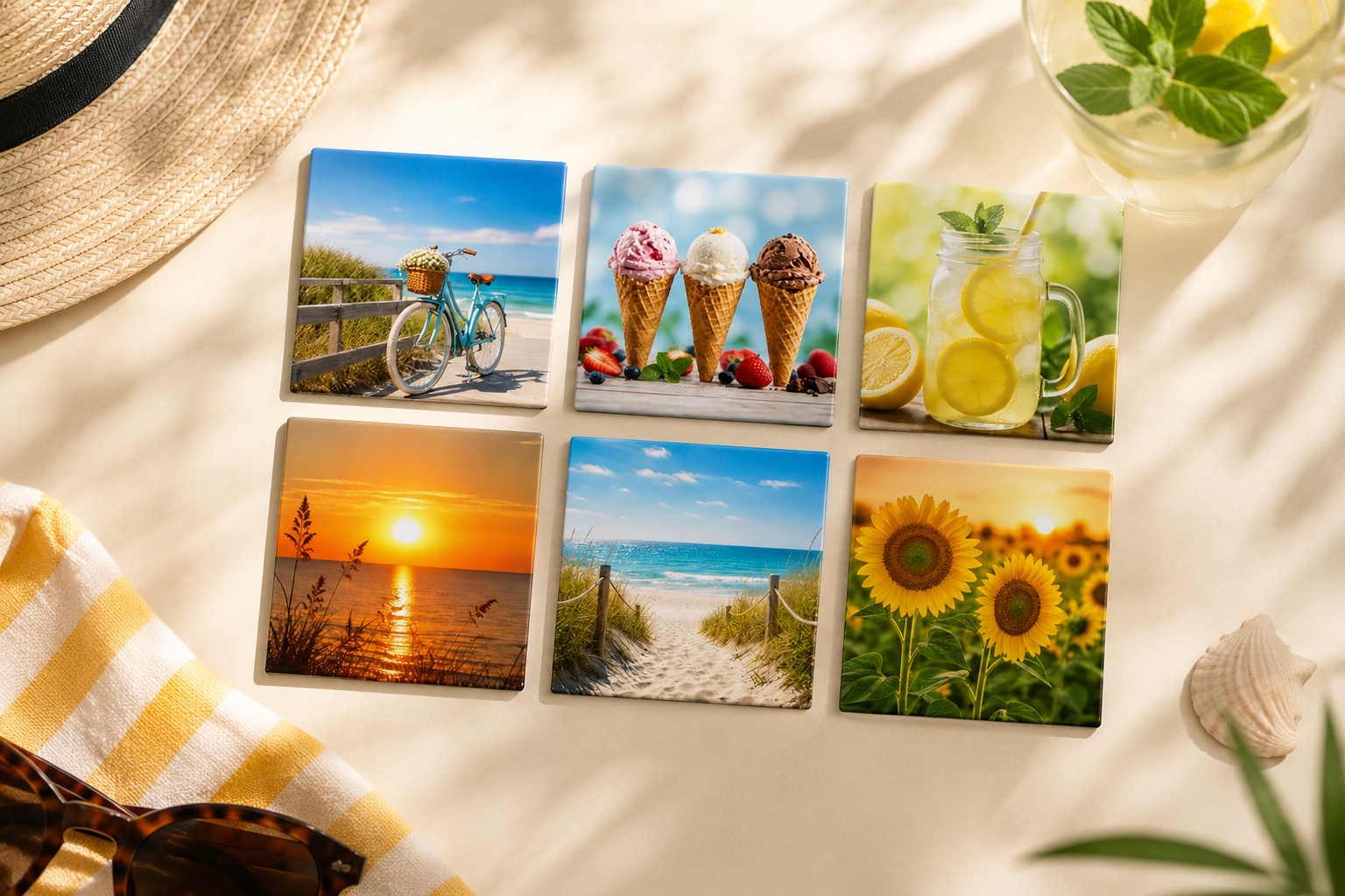 Zomer set decoratie fotomagneten, magneet voor de zomer of om sfeer in huis te brengen