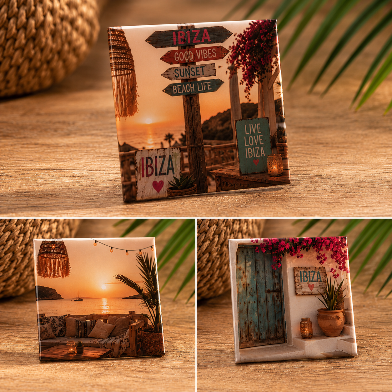 Ibiza Fotomagneten Set van 3 – Boho Strand & Sunset Magneetjes 5x5 cm - Afbeelding 2