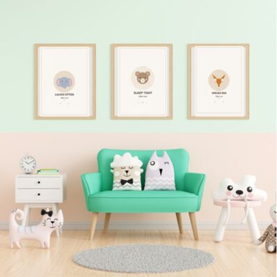 Set of 3 digital A4 nursery prints with Scandinavian woodland animals