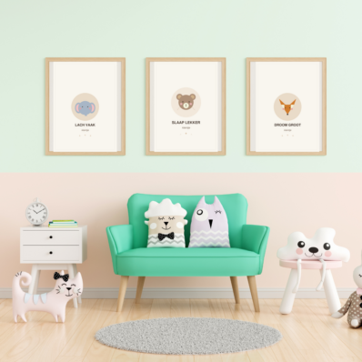 Set van 3 Digitale A4 Posters Kinderkamer – Scandinavische Bosdieren | Aardetinten